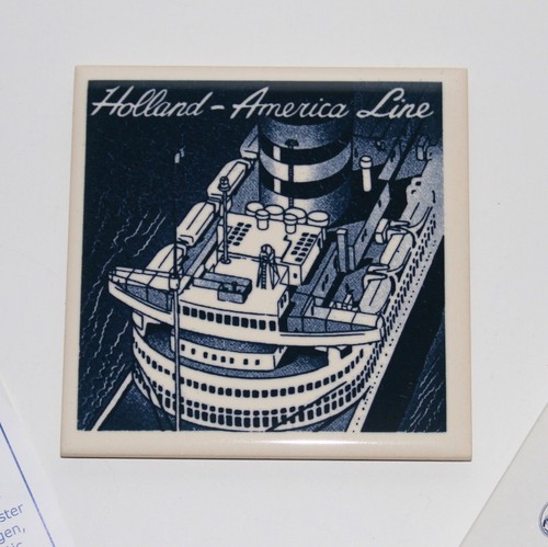 Holland America Line coaster tile ceramic Cruise Ship blue Delft in box COA - Picture 3 of 7