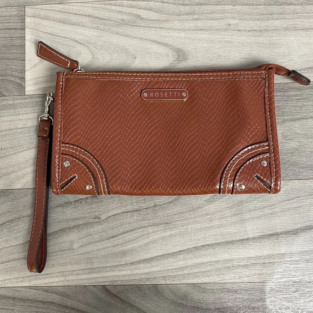 Rosetti Wristlet Clutch Snakeskin Texture Medium Size Brown Orange