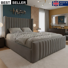 Ottoman Bed Winged Plush Velvet New York Divan Storage Double & King Size Bed