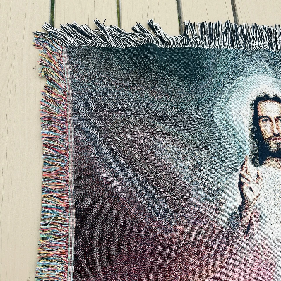 基督教挂毯扔毯 55x40 神圣慈悲耶稣我信任你流苏 — 第 4/4 张图片