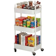Tier Rolling Utility Cart with Wheels White Plastic Storage Organizer