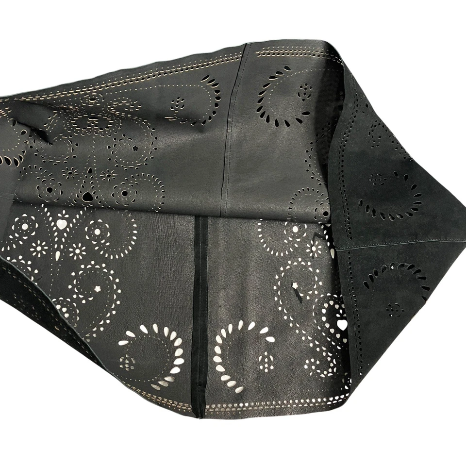 Falda Siena Studio Para Mujer 8 Cuero Negro Gamuza Midi Recorte Western Biker Boho Foto 4 de 4