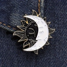 Sun and Moon Enamel Pin Brooch Black White Badge Backpack Gift UK 🇬🇧