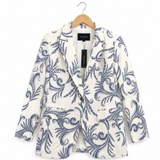 Banana Republic Women Blue White Paisley Linen Blend Blazer 4 Petite 582006-01-1