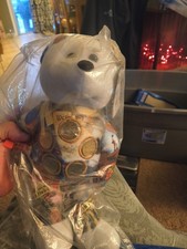 Gallery Treasures 5 Gold Coin Bear Quarters Plush Beanie Bottom 1999 - 2006 MIB