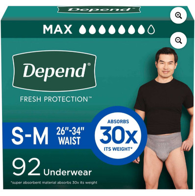 Depend Fresh Protection Underwear for Men Small/ Med 92 Count 26'' -34'' waist SWC
