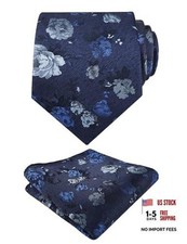 Mens 3.15'' Colorful Flower Pattern and handkerchief 145-navy/ Royal Blue