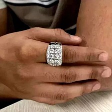 2.00Ct Round Lab Created Diamond Men's Cluster Band Ring 14K White Gold Plated