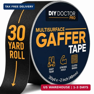 DIY Doctor Pro Black Gaffers Tape 2 Inch x Huge 30 Yards Black Matte Cloth Gaffe