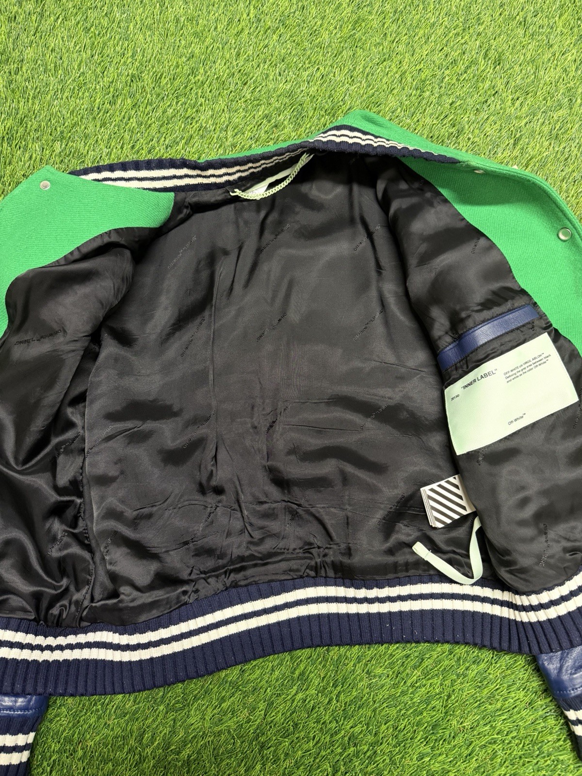 OFF WHITE Eagle Varsity Jacket Green & Blue Size … - image 6