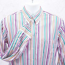 Paul Fredrick Trim Fit White Multi-Colored Striped -Large-Button Down Finest 100