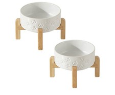 Elevated Ceramic Dog Bowls 2-Pack w/ Stands 5.1  Small Breed Puppy White