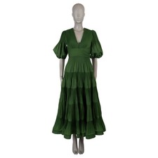 73276 auth ZIMMERMANN green polyester 2023 PLEATED MIDI Dress 0 XS