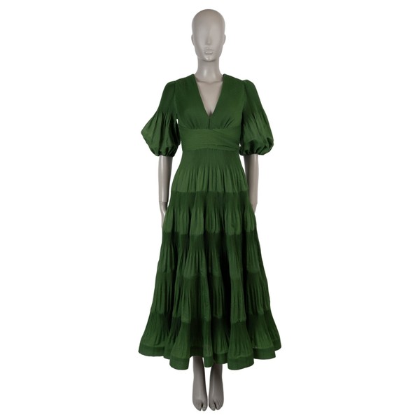 73276 authentisches ZIMMERMANN grünes Polyester 2023 Plissee Midikleid 0 XS