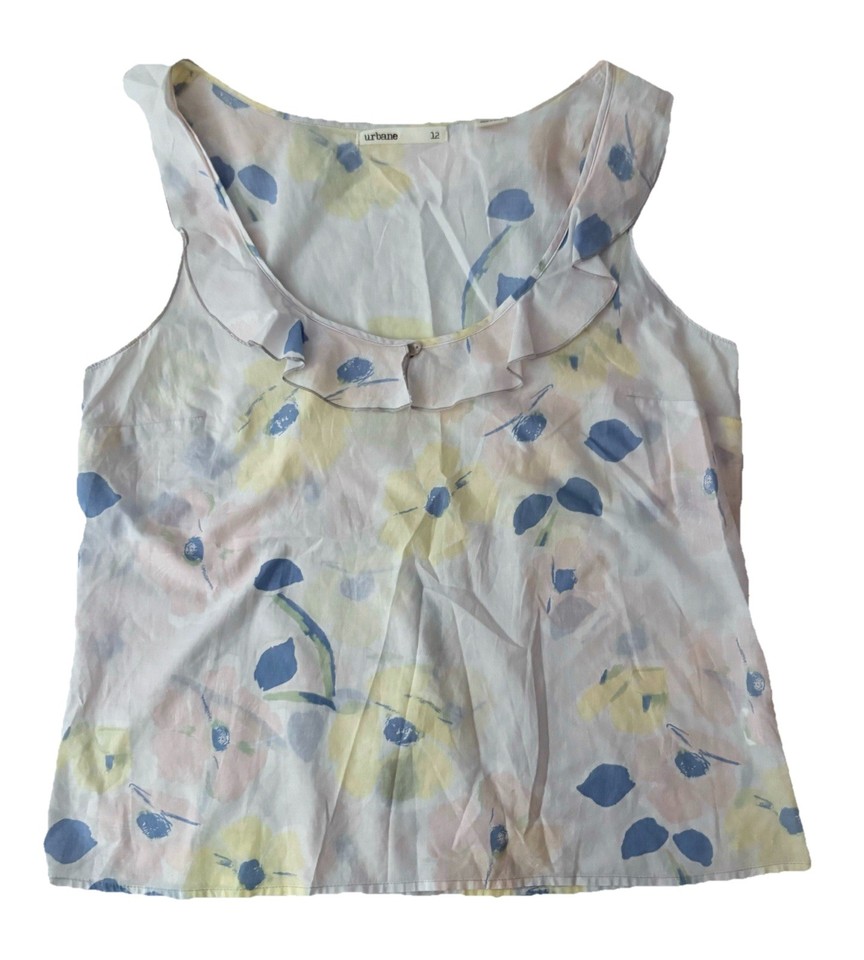 Urbane Sleeveless Blouse Size 12 Very Light Cotton Frills Floral