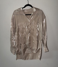 HM Women s M Beige Solid Collared Long Sleeve...