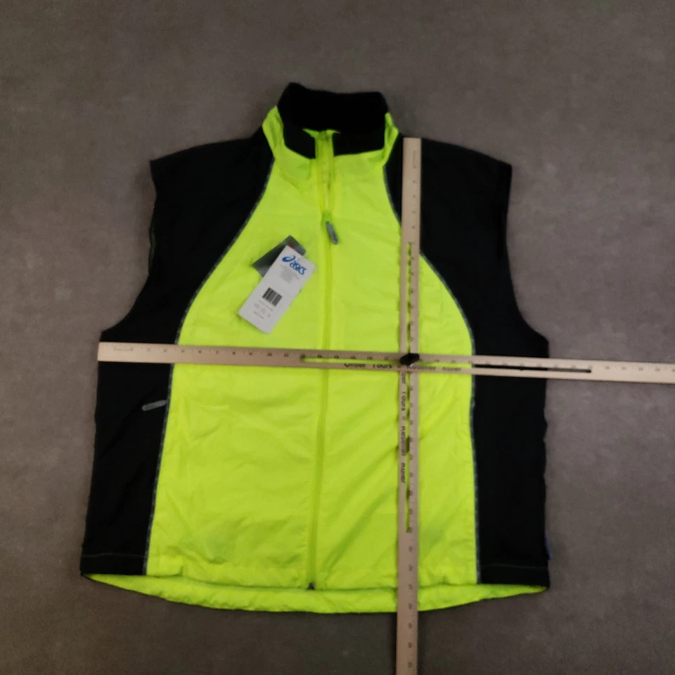 ASICS Microft Light Vest Mens XL High Vis Yellow Wind Water Resistant Reflective - Image 2 of 4