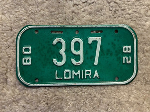 1980 1982 LOMIRA WISCONSIN BICYCLE LICENSE PLATE SCHWINN BIKE WI 80 82 397 LOW