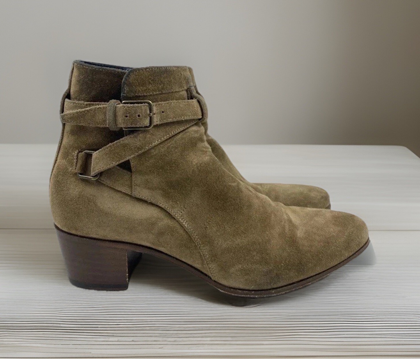 Stivaletti donna autentici Yves Saint Laurent YSL scamosciati marroni misura 5 5 EU36