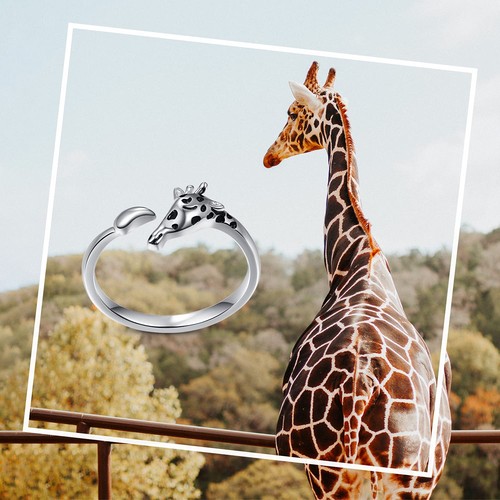 Giraffe Ring Jewelry Gifts for Women Sterling Silver Open Adjustable Rings fo... - Picture 7 of 7