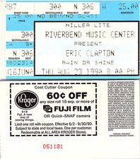 ERIC CLAPTON CONCERT TICKET STUB, 8/23/1990, RIVERBEND MUSIC CENTER