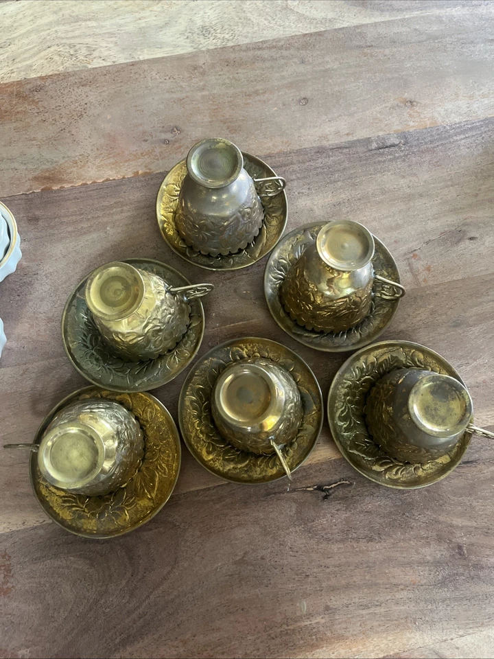 RARO Juego de tazas de café espresso turco vintage para servir café crisantemo café de latón Foto 4 de 4