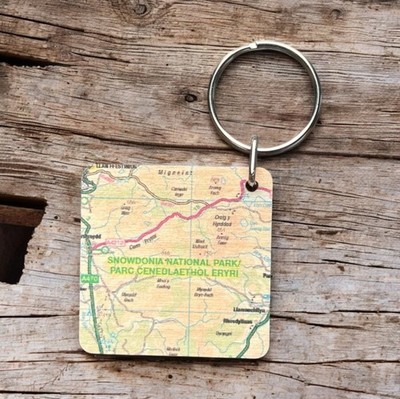 OS Map Wooden Square Key-ring - Snowdonia National Park (General merchandise)