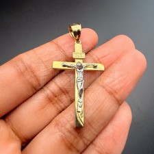 14K Two-Tone Gold Crucifix Cross Pendant | Religious Christian Jewelry