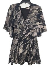 Halston Heritage Women’s Size 0 Black/Gray Swirled Flutter Sleeve Cocktail Dress