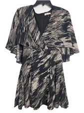 Halston Heritage Women’s Size 0 Black/Gray Swirled Flutter Sleeve Cocktail Dress