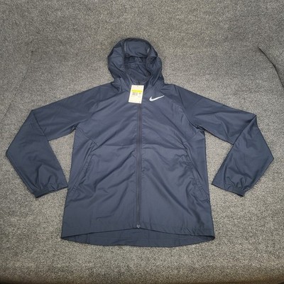 Nike Jacket Men Small Navy Blue Zip Running Jogging Essential Hooded Windbreaker