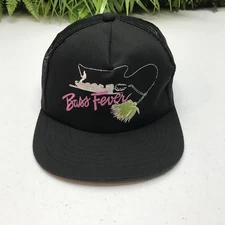 Bass Fever Hat Cap Snap Back One Size Mens Black Trucker Mesh Fishing Made USA