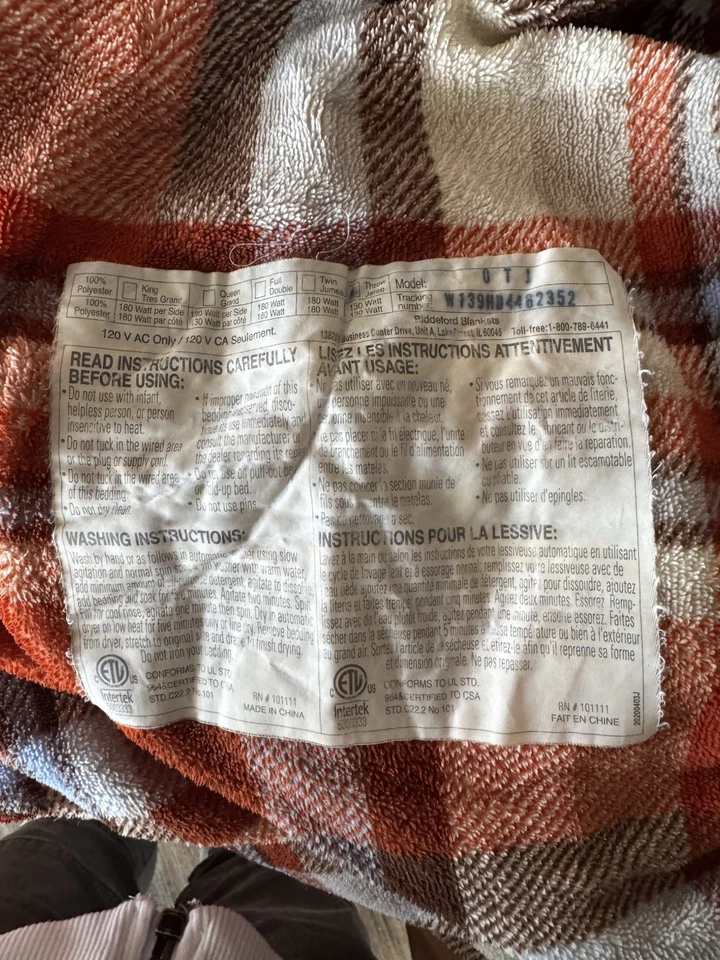 Biddeford Comfort Knit Fleece Electric Heated Throw Blanket Fall Colors Plaid - Image 4 of 4