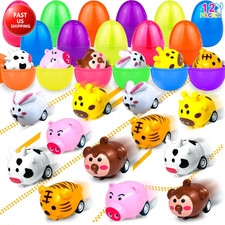 12 Pack Filled Easter Eggs with Toys Inside, Animals Bunny Pull Back Cars Easter