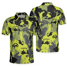 Green Grey Camouflage Polo Shirt Mens Golf Casual Print