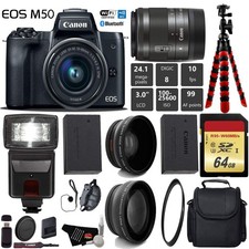 Canon EOS M50 Mirrorless Digital Camera 15-45mm Lens UV FLD CPL Filter Kit  W
