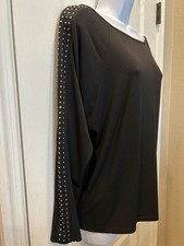 Camisa Blusa Michael Kors Manga Larga Plateada Detalle Manga Tachuelas Negra Mujer s S