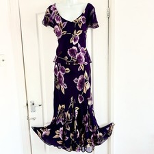 CC Dress Womens 16 Purple Silk Blend Floral Beaded Maxi Party Occasion Cruise