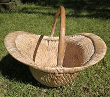Vtg Willow Harvest Basket Handmade Bentwood Handle Large Deep Farmhouse Cottage