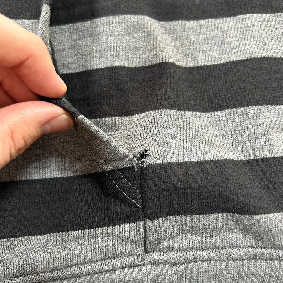 Sudadera con Capucha y2k Hurley Cremallera Completa Talla Mediana Negra y Gris Rayas Skate Surf Foto 3 de 4