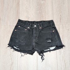 Levis 550 Distressed Black Denim Cut Off Shorts Women 28x12 Relaxed Fit Raw Hem