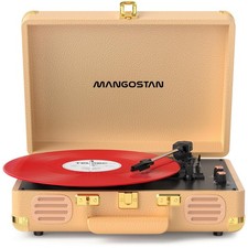 Vintage Bluetooth Record Player, 3-Speed Portable Turntable with Built-in Bas...
