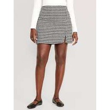 Old Navy Womens Houndstooth Mini Skirt Black White Side Slit XL NWT
