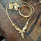 Lot Of 3 Crown Trifari PCs-V Design Necklace, Enamel Bangle & Bow Pin Gold Tone