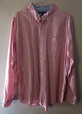 Tommy Hilfiger Mens Classic Fit LS Button Down Orange White Plaid Shirt Sz Large