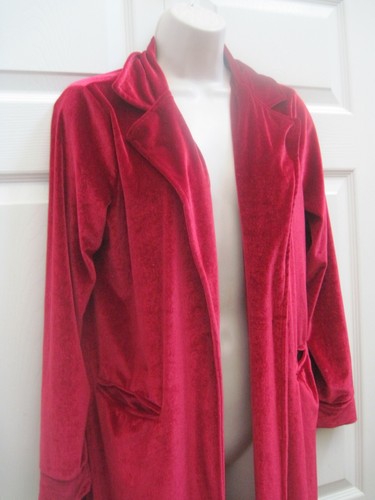 Abrigo largo de terciopelo rojo para mujer talla pequeña cárdigan bolsillos mangas largas nuevo - Imagen 9 de 12