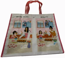 Reusable Tote Bag ~ 19" X18" X 8" ~ SOCIAL MEDIA VS. REALITY ~ HomeGoods