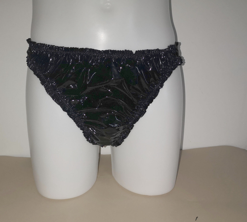 PVC Panties Shiny Black Briefs Pants Underwear Plastic Diaper Cover REPAIRED - Picture 3 of 5