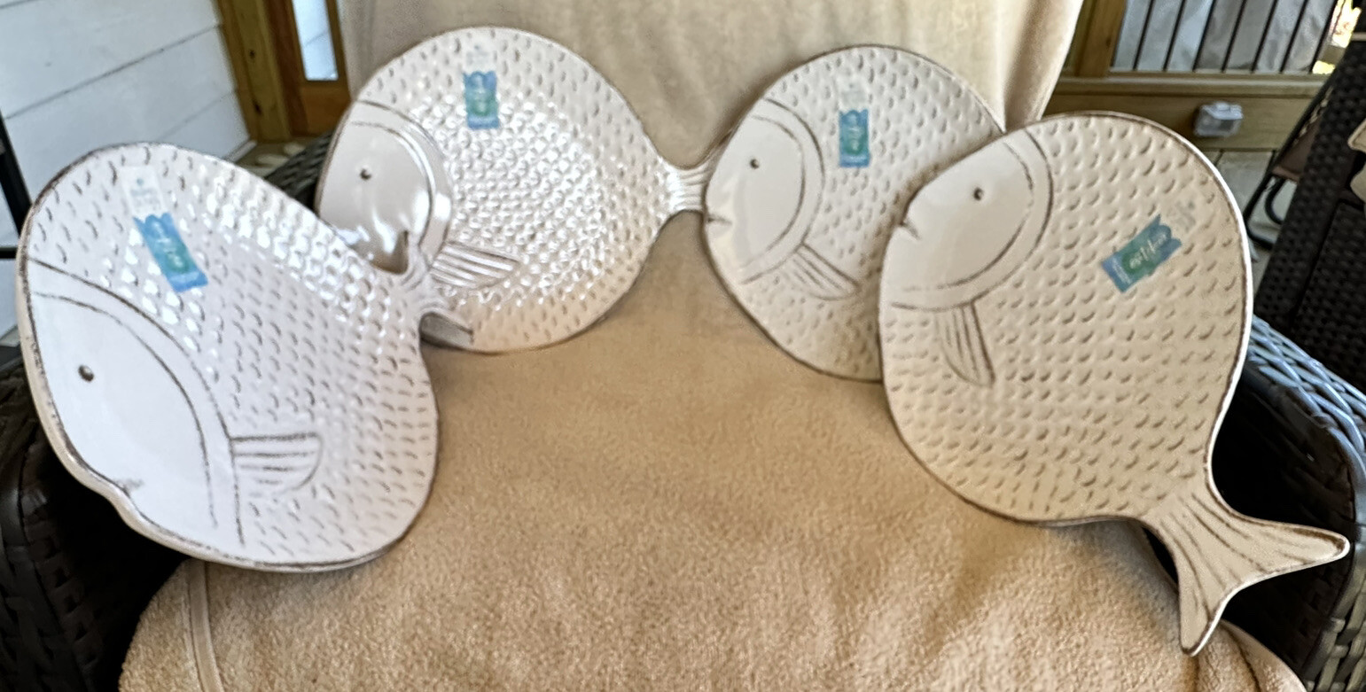 Sigrid Olsen Large Melamine Fish Shaped Dinner Plates, Divided Tray