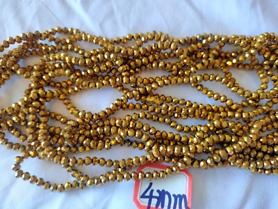 Restposten 10 Schnüre (1200) Goldfarben 4mm Rund Kristall Perlen Neu Großhandel A